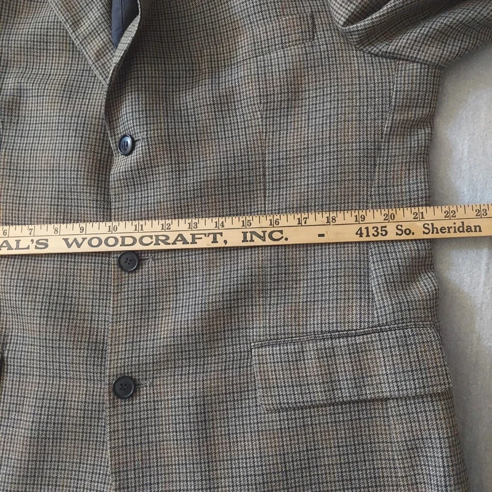 Vtg Andrew Fezza Silk Worsted Wool Sport Coat Blazer 42R Brown Houndstooth Check